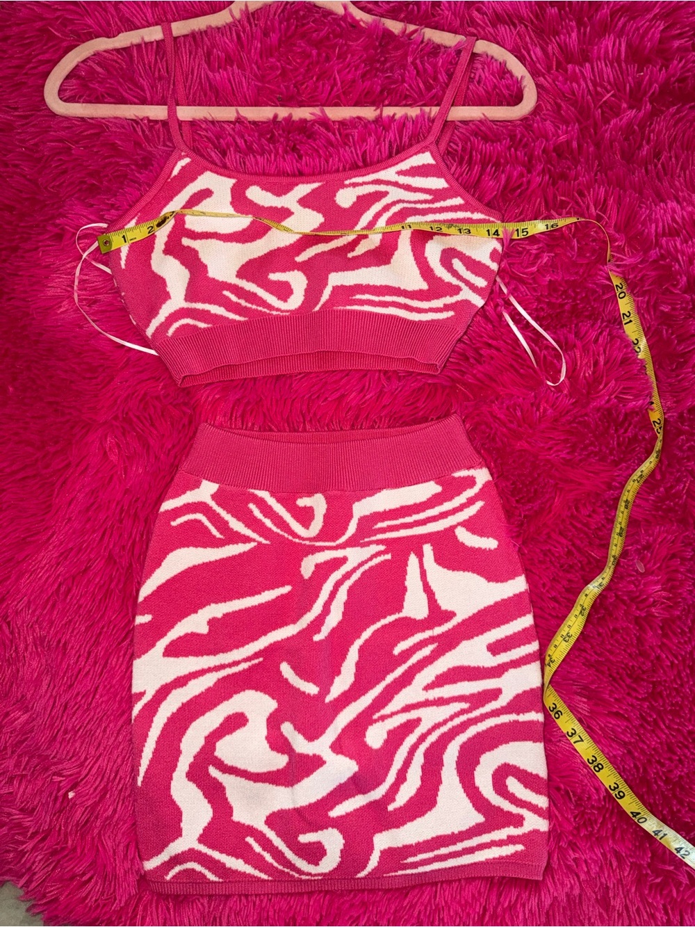 White Fox Boutique Hot Pink and White Zebra Knit Mini Skirt